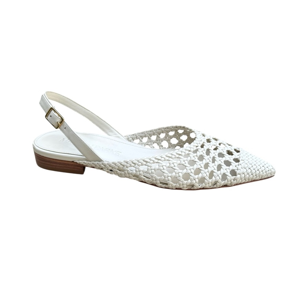 MARION PARKE Patty Slingback Flat Sandals White Braided Leather - Picture 9 of 16